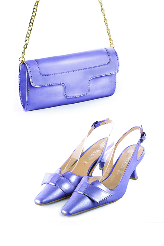 Women's lilac purple luxurious elegant clutch for ceremonies, weddings and evenings out. - Worn view